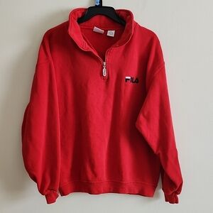 Fila Vintage Men's Red Quarter Zip Sweatshirt